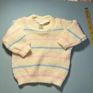 Vintage Knit Sweater with Pink and Blue Stripes